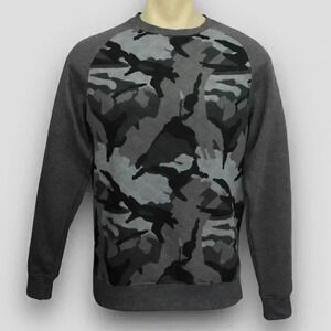 George Men's Camo Print Sweatshirt M Grey Quilted Panel Crew Neck Pullover